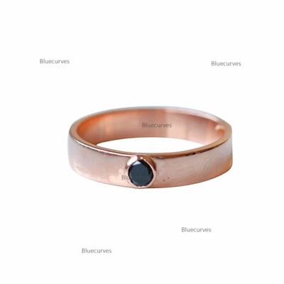 Anillo solitario natural banda diamante negro regalo joyería fina oro rosa macizo 18k Foto 1 de 4