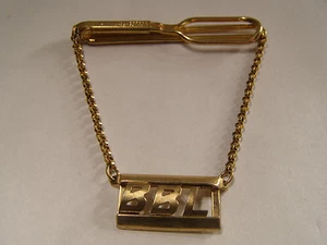 Vintage 1930s Initials "BBL" Gold Tone Tie Clip Tie Clasp Bar No 1865995 - Picture 1 of 3