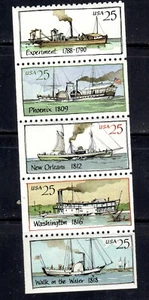 #2405-09 1989 25-cent  Steamboats  se-tenant booklet pane of 5 MNH - Picture 1 of 1