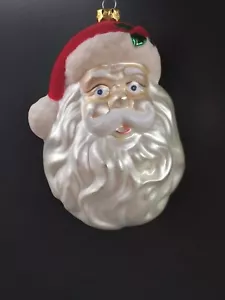 Vtg Mercury Glass Santa Head Ornament Large Felt Hiat - Picture 1 of 6