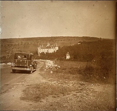 France Voiture ancienne Route vers un Château Photo Plaque c1920 Vintage  - Photo 1/2