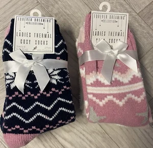 2x 2Pack= (4) Ladies Fair isle/Star Cosy & Brushed Bed Socks With Grippers. 4-8 - Picture 1 of 3