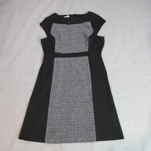 Jones Studio Dress Womens Sz 12 Black Gray Cap Sleeve Sheath Stretch Work Classy - Picture 1 of 11
