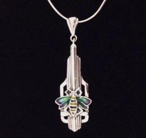 Sterling Silver Art Deco 1920s style Bumble Bee insect Pendant & chain Necklace  - Picture 1 of 8