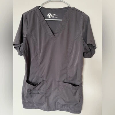Adar women’s Gray/Pewter scrub top with front pockets. Size M. Good condition. - Image 1 of 4
