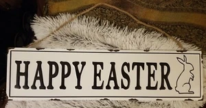 2 Foot long White Happy Easter sign with black writing and bunny on side. NWT! - Picture 1 of 9