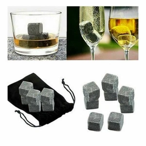 9PCS Whiskey Ice Stones Reusable Granite Cooler Cubes Scotch Whisky Rocks Glass - Picture 1 of 12
