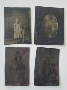 Lot - 4 VICTORIAN ERA TINTYPES Familie, Mädchen, junge Männer antik  - Bild 1 von 5