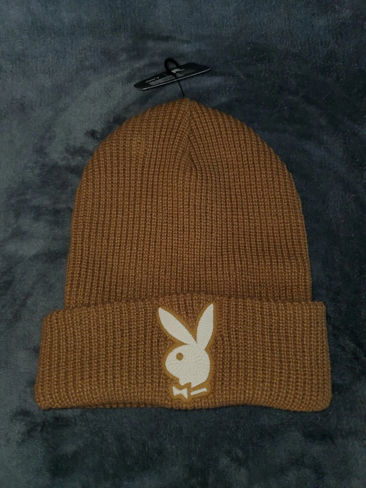Playboy OG Beanie Tan w/Cream Bunny Logo Collectible 2023 Cuffed Knit Cap