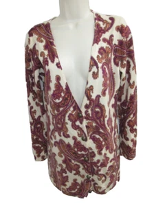 Sutton Studio 100% Cashmere Paisley Longer Length V-neck Cardigan Size M - Picture 1 of 7
