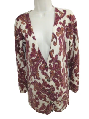Sutton Studio 100% Cashmere Paisley Longer Length V-neck Cardigan Size M - Image 1 of 4