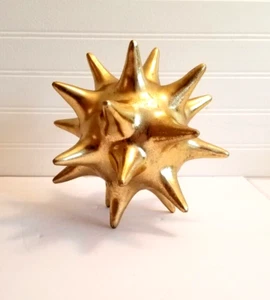 Gold SEA URCHIN Sculpture Spiky Orb Sputnik 7x7x7" - Picture 1 of 10