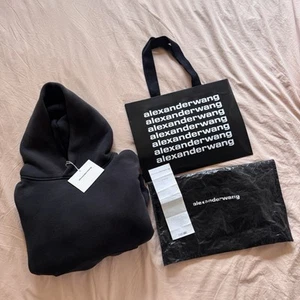 ALEXANDER WANG 2023 Black Cropped Unisex Dense Hoodie Sold Out $270 XL - Picture 1 of 18
