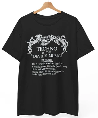 T-shirt Techno is the Devil's Music, band musicale rock punk metal, maglietta unisex - Immagine 1 di 4