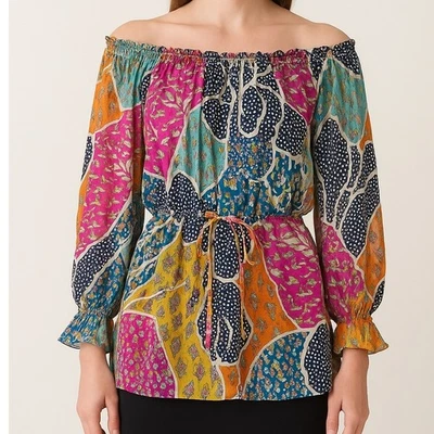 Blusa Campesina Boho Multicolor Diane von Furstenberg Camila Seda Top Talla 2 Foto 1 de 4