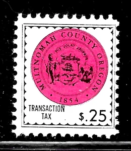 HICK GIRL-MINT MULTNOMAH COUNTY, OREGON 25 CENTS TRANSACTION TAX STAMP X4447 - Picture 1 of 2
