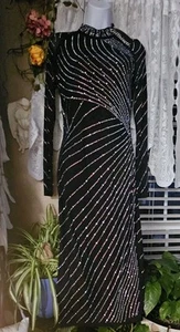 New M Womens Bodycon Rhinestone Little Black Dress Sexy Form Fitting Goddess LBD - Picture 1 of 9