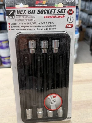 Performance Tool W38750 Extended Length Hex Bit Socket Set ~ 3/8"~6pt~SAE~7pcs - Image 1 of 4