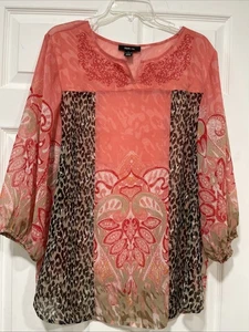 Camicetta boho trasparente patchwork ricamata scollo a Y Style & Co taglia grande - Foto 1 di 5