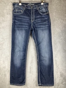 Vtg Request Jeans Mens 36x34 Blue Denim Flap Pockets Studded Thick Stitch - Picture 1 of 14