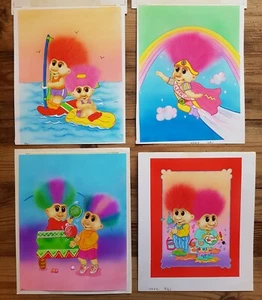 Muñecas Troll Retro Vintage 4 x Pinturas Originales Ilustraciones - Imagen 1 de 9