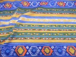 Fabric Printed Spandex Stretch Yellow Orange Green Blue Striped Aztec D304 - Picture 1 of 1