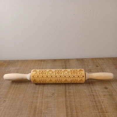 Rodillo decorativo para hornear árboles de Navidad ciervos copos de nieve madera grabada Foto 1 de 4