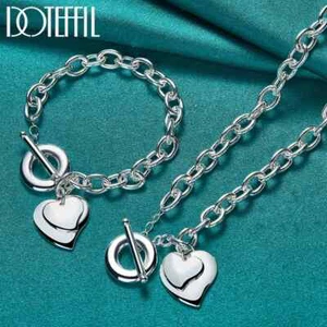 DOTEFFIL 2pz Argento Sterling 925 Doppio Cuore Collana Bracciale Set Gioielli - Foto 1 di 6