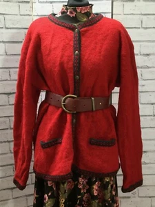 Cardigan Vintage Red Oversize Vintage Women Size L - Picture 1 of 6