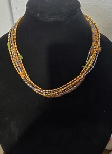 COLDWATER CREEK Multi Strand Grey & Copper Freshwater Pearl Necklace w/ Peridot - Picture 1 of 5