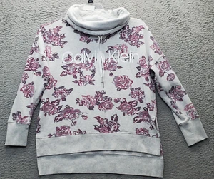 Calvin Klein Sweatshirt Womens Small Multi Flower Print Spell Out High Low Slit - Picture 1 of 8