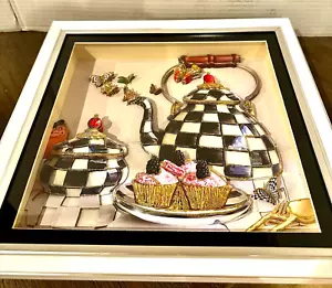 3D Tea pot and cup cake paper relief painting , HANDCRAFTED, NEW WITH FRAME - Picture 1 of 2