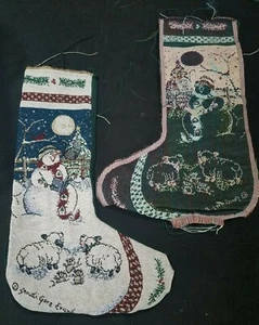 1 Caroling Snowman Christmas Stocking Unfinished Tapestry Craft Fabric Winter - Picture 1 of 3