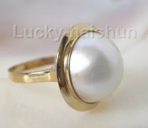 AAA natural 20mm real white South Sea Mabe Pearls Rings 925 silver 8# j8729 - Picture 1 of 6