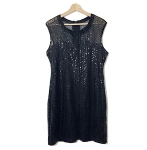 NWT Express Sequin Mesh Sweetheart Sheath Mini Dress Sleeveless Black Sz L - Picture 1 of 13