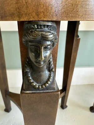 BAKER Walnut Burl Round French Empire Bronze Figural Paw Feet Vintage Table - Image 1 of 4