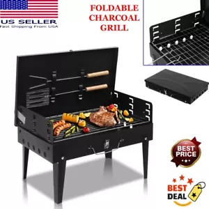 BBQ Barbeque Grill Charcoal Stove Portable Foldable With Cover Outdoor Camping - Picture 1 of 21