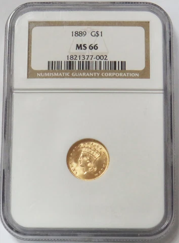 1889 GOLD USA LIBERTY HEAD $1 DOLLAR COIN NGC MINT STATE 66 PQ Cover
