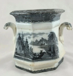 T. J &J Mayer Flow Black/Mulberry Rhone SceneryTransfer Ironstone Sugar 1843-55 - Picture 1 of 10