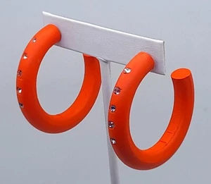 Bohemian wood Colorful C 1.5 inch orange color Hoop post fashion Earrings #1 - Picture 1 of 5