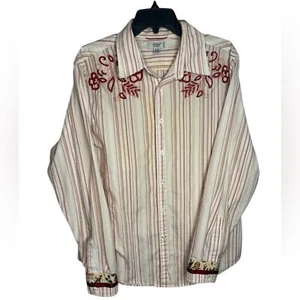 Y2K 90s Preppy Guess Mens Striped Cotton Embroidered Button Down XL - Picture 1 of 12