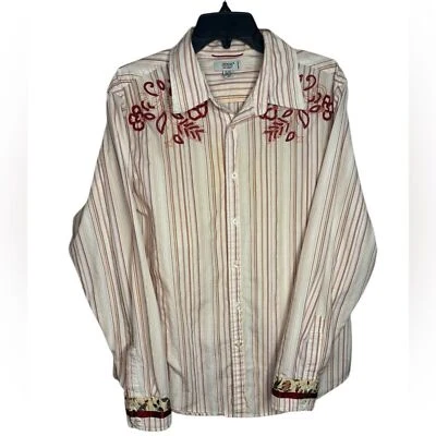 Y2K 90s Preppy Guess Mens Striped Cotton Embroidered Button Down XL - Image 1 of 4