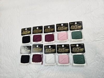 J&P Coats Embroidery Floss Cards Lot 10 Sage Green Black Pink Burgundy Cotton - Image 1 of 4