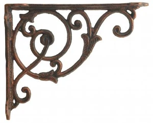 Angle Bracket Cast Iron Wall Shelf Brace Decorative Ornate Vine Bronze 8.5" Deep - Picture 1 of 2