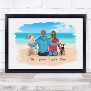 Beach Dog Family Romantic Gift For Him or Her Personalised Couple Print - Picture 1 of 12