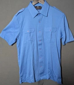 Y2K Era Givenchy Monsieur Shirt M Blue Utility Epaulet Taiwan ROC 80/20 Blend - Picture 1 of 9
