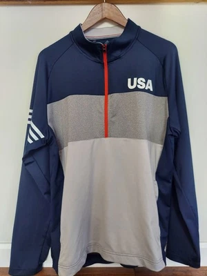 Equipo EE. UU. Adidas Golf Media Cremallera Pullover Chaqueta Talla L Azul Marino EE. UU. Fútbol Calentamiento Foto 1 de 4