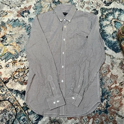 Camisa abotonada French Connection para hombre talla pequeña manga larga a cuadros marrón Foto 1 de 4