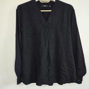 Uniqlo Womens Blouse Top Size S Small Black Long Sleeve V-Neck As New - Picture 1 of 10