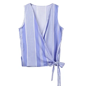 Ärmelloses Sommertop Damen Wickeloptik seitlich zum Binden gestreift Größe XL blau weiß neu ohne Etikett - Bild 1 von 6